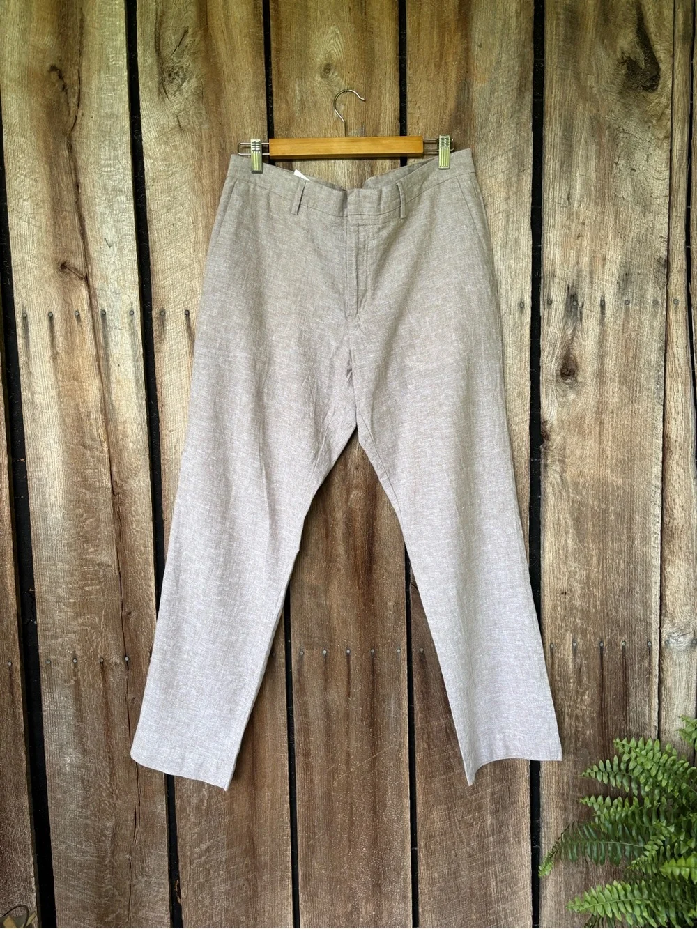 Perry Ellis Portfolio Men’s Linen Blend Pants 34x30 Taupe Straight Leg Dress